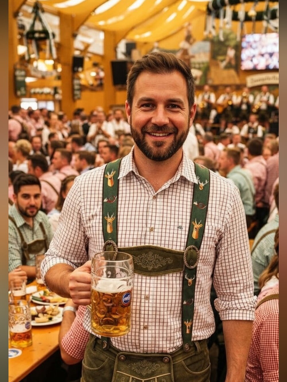 Oktoberfest Green Deer & Horn Hunting Motif Suspenders Alpine Attire Austria
